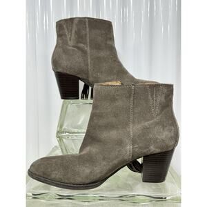 Vionic Madeline Booties 8M Taupe Suede Block Heel Ankle Boots Side Zip